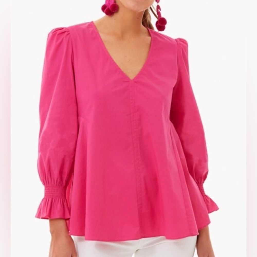 Tuckernuck Hot Pink V-Neck Puff Sleeve Blouse